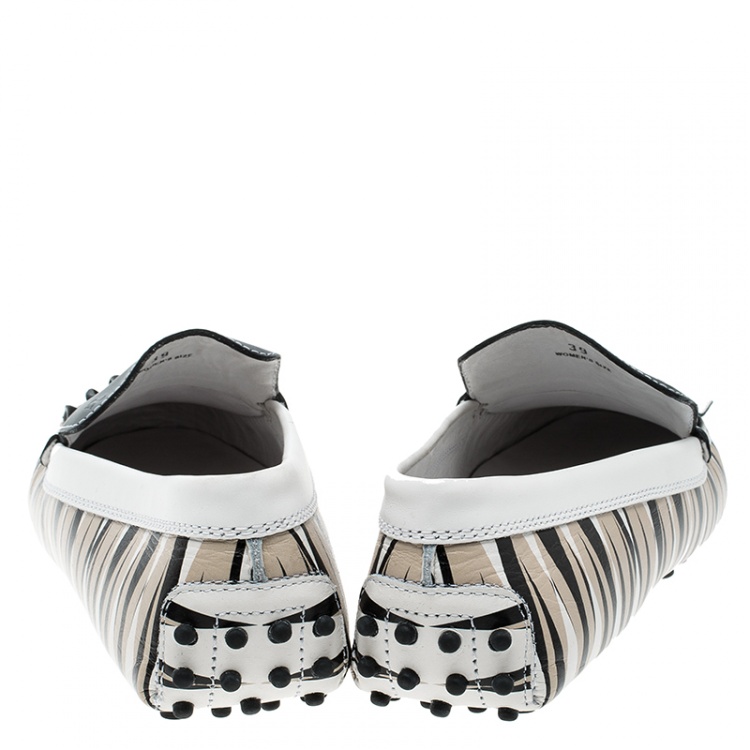 Pre Owned Tod's White Printed Leather Origami Loafers Size 39