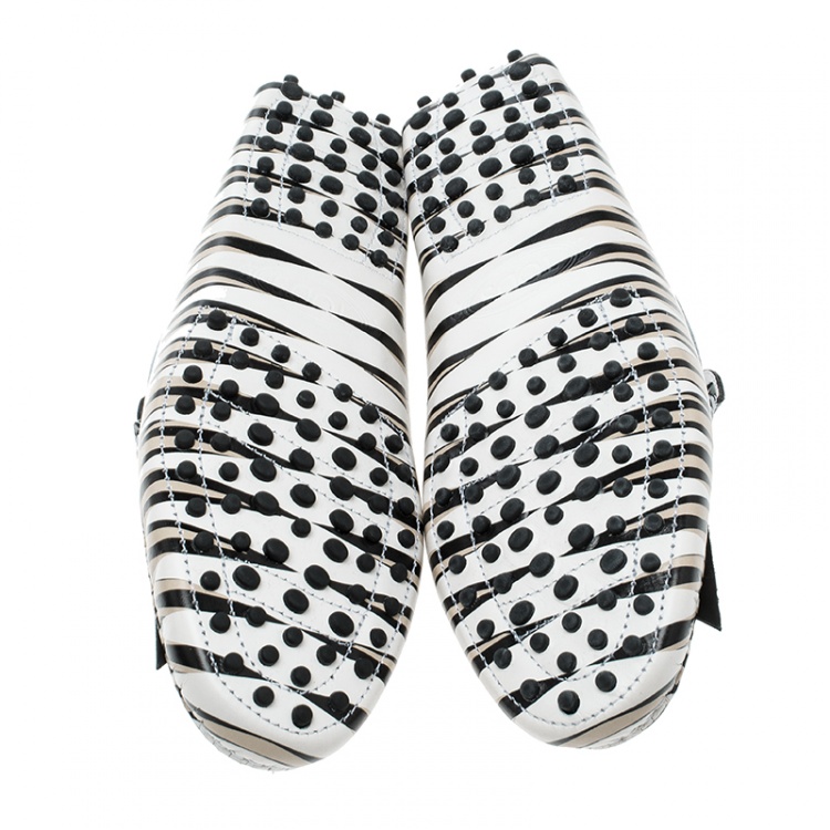 Pre Owned Tod's White Printed Leather Origami Loafers Size 39