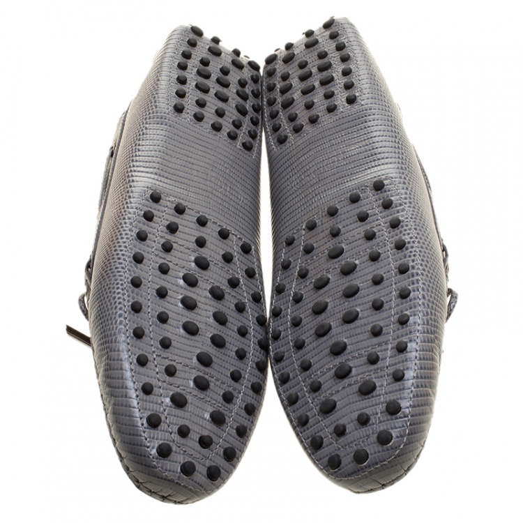 Pre Owned Tod's Grey Lizard Embossed Leather Bow Loafers Size 41