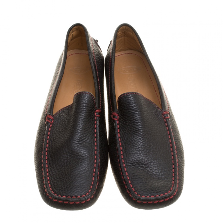 Pre Owned Tod's for Ferrari Black Leather Moccasins Size 39.5