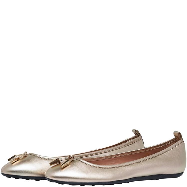 Pre Owned Tod's Gold Leather Tassel Ballet Flats Size 39.5
