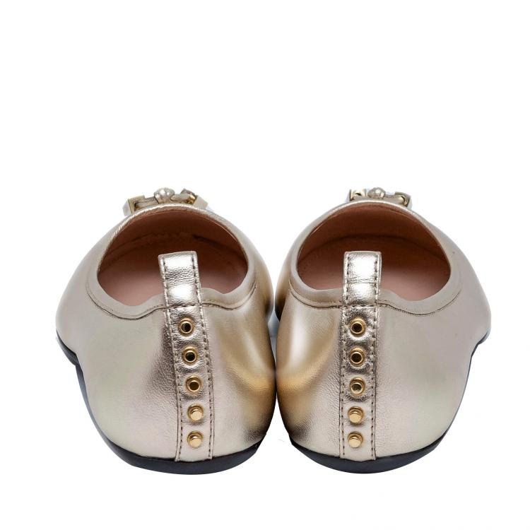 Pre Owned Tod's Gold Leather Tassel Ballet Flats Size 39.5