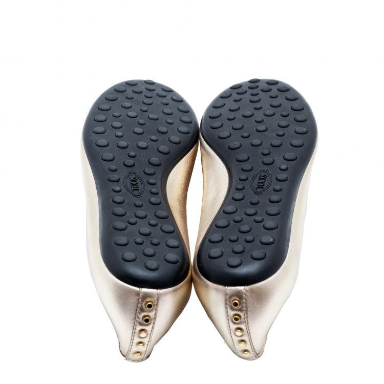 Pre Owned Tod's Gold Leather Tassel Ballet Flats Size 39.5