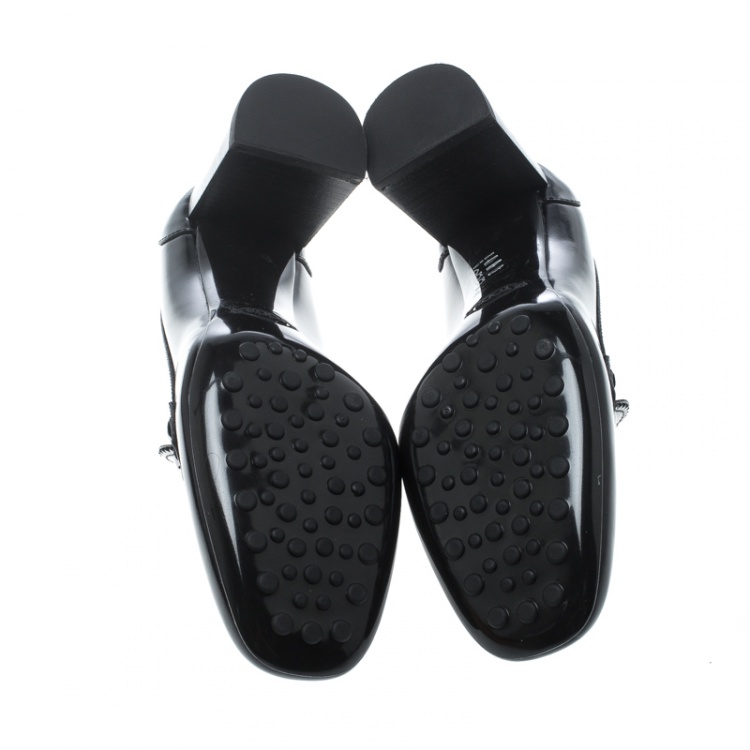 Pre Owned Tod's Black Leather Gomma Maxi Double T Court Loafer Pumps Size 38.5
