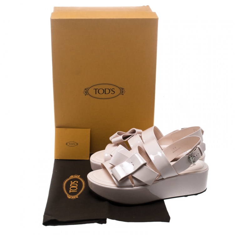 Pre Owned Tod's Blush Pink Patent Leather Slingback Platform Sandals Size 39