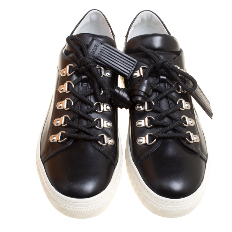 Pre Owned Tod's Black Leather Sportivo Ganci Lace Up Sneakers Size 40