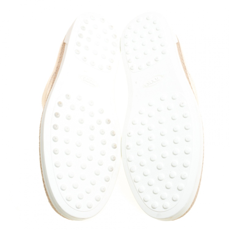 Pre Owned Tod's Cream Textured Leather Francesina Espadrille Slip On Sneakers Size 39.5