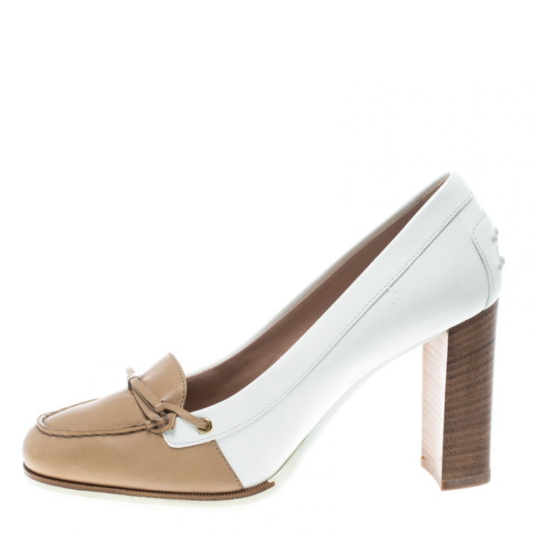 مملوكة مسبقًا Tod's Two Tone Leather Bow Loafer Pumps Size 39.5