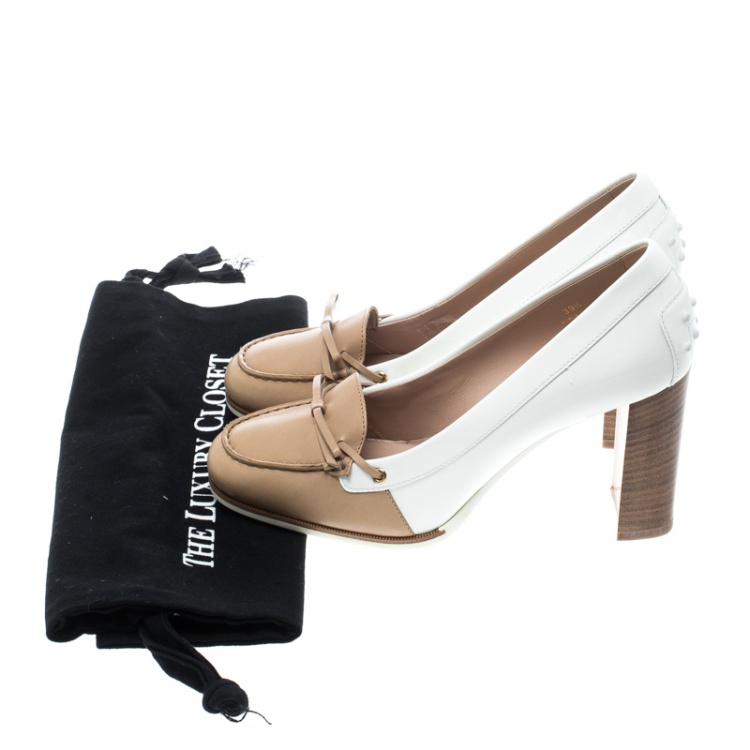 مملوكة مسبقًا Tod's Two Tone Leather Bow Loafer Pumps Size 39.5