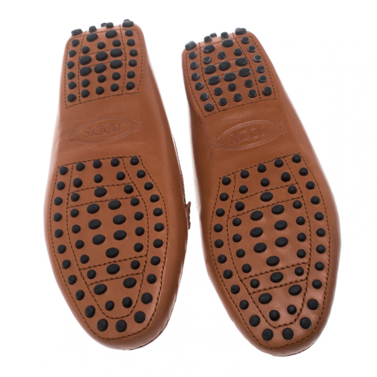 Pre Owned Tod's Brown Perforated Leather Bow Loafers Size 36.5