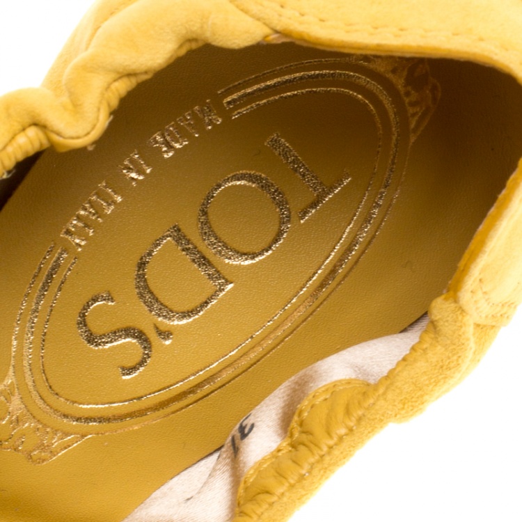 Pre Owned Tod's Yellow Suede Bow Scrunch Ballet Flats Size 37