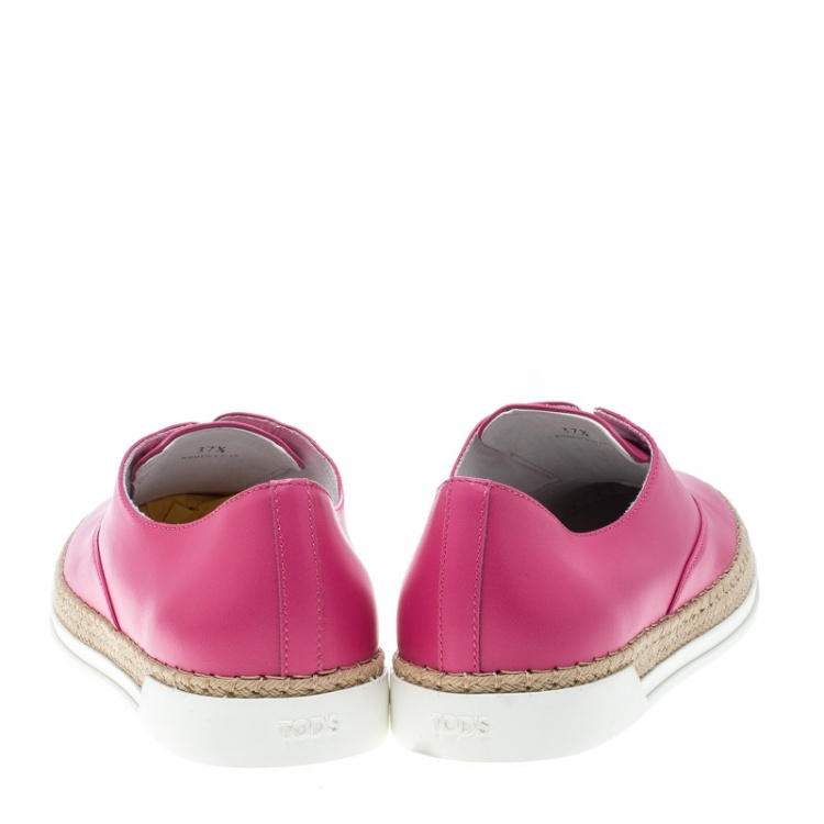 Pre Owned Tod's Fuchsia Pink Leather Francesina Espadrille Slip On Sneakers Size 37.5