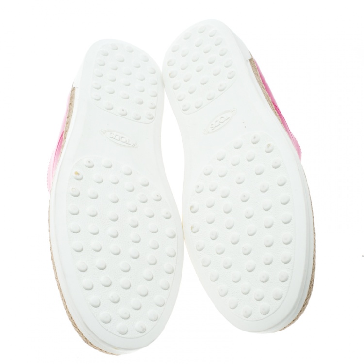 Pre Owned Tod's Fuchsia Pink Leather Francesina Espadrille Slip On Sneakers Size 37.5