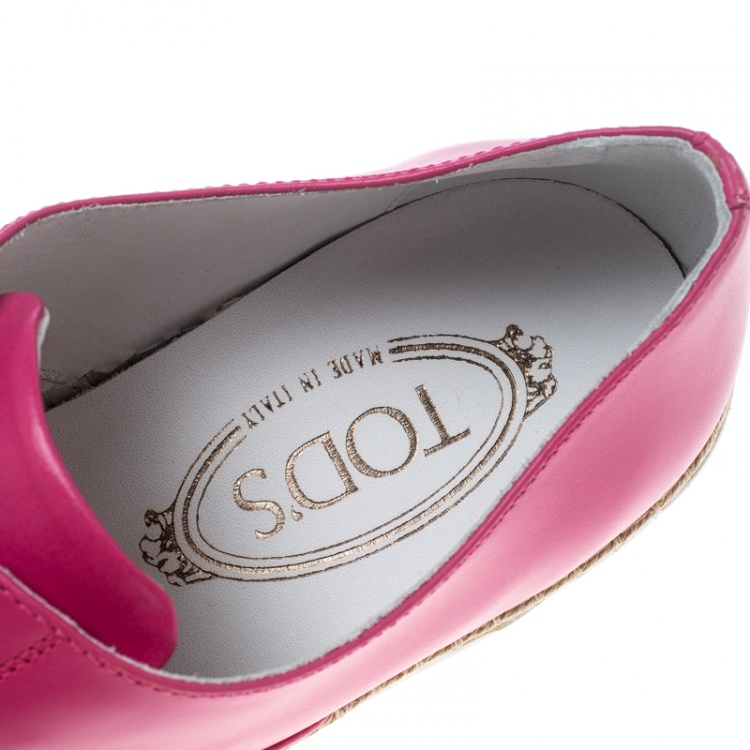 Pre Owned Tod's Fuchsia Pink Leather Francesina Espadrille Slip On Sneakers Size 37.5