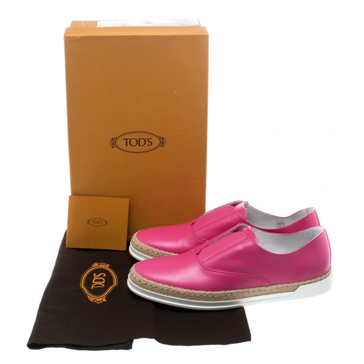 Pre Owned Tod's Fuchsia Pink Leather Francesina Espadrille Slip On Sneakers Size 37.5