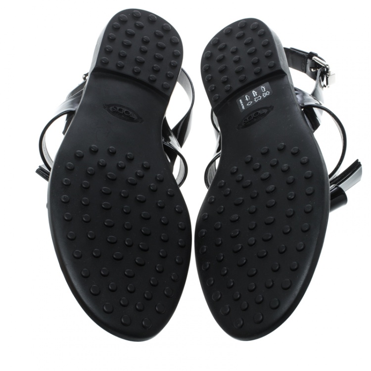Pre Owned Tod's Black Patent Leather Bow Detail Flat Thong Sandals Size 41