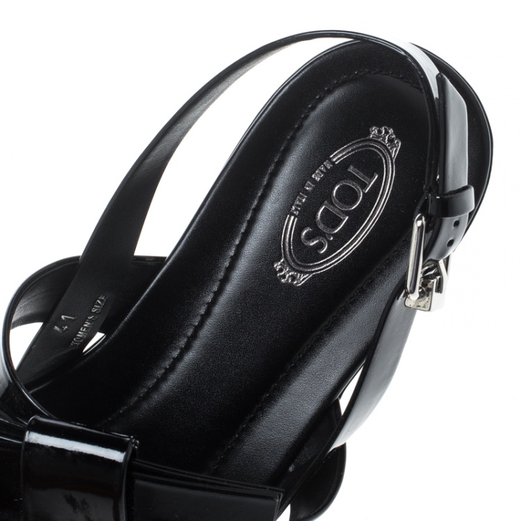 Pre Owned Tod's Black Patent Leather Bow Detail Flat Thong Sandals Size 41