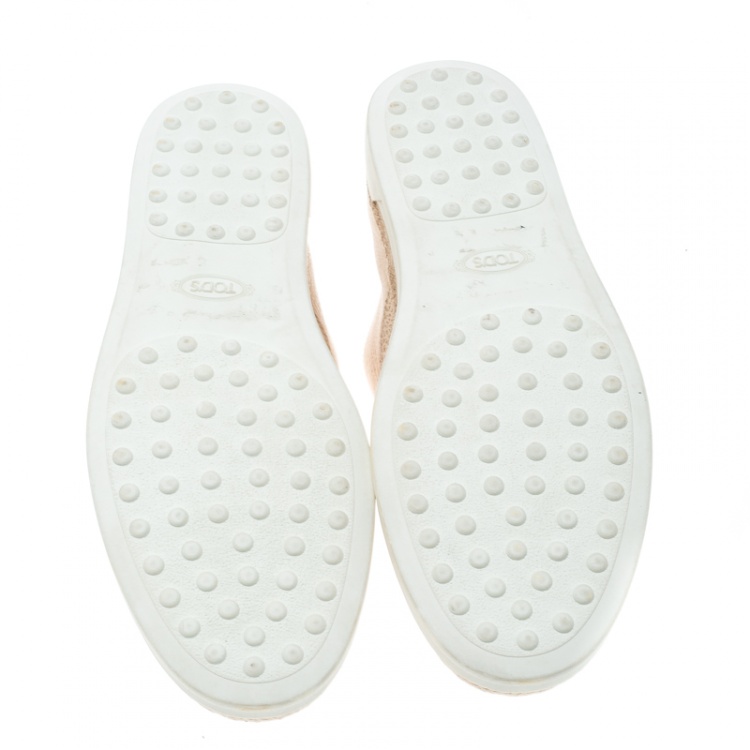 Pre Owned Tod's Beige Textured Leather Francesina Espadrille Slip On Sneakers Size 39.5