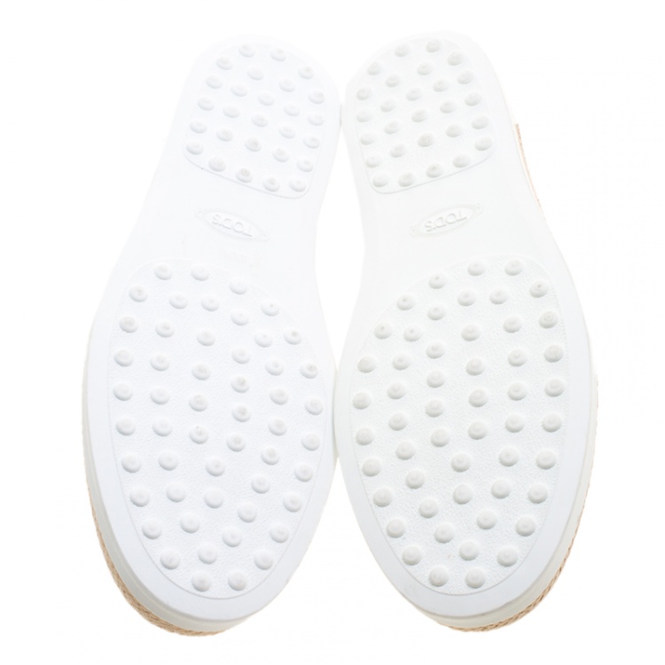 Pre Owned Tod's Metallic Silver Leather Pantofola Espadrille Slip On Sneakers Size 39.5