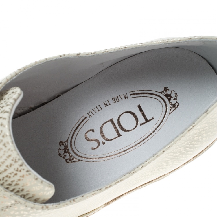 Pre Owned Tod's Cream Textured Leather Francesina Espadrille Slip On Sneakers Size 39.5