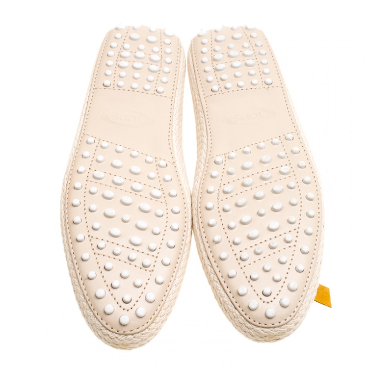 Pre Owned Tod's Beige Leather And Suede Ribbon Espadrille Loafers Size 41