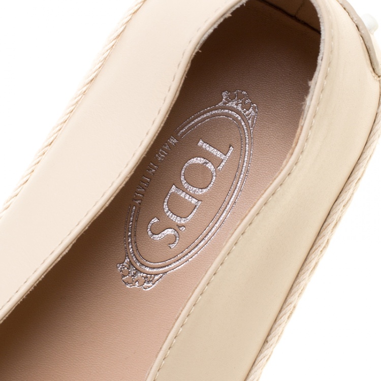 Pre Owned Tod's Beige Leather And Suede Ribbon Espadrille Loafers Size 41