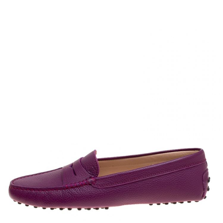 Pre Owned Tod's Purple Leather Penny Loafers Size 40