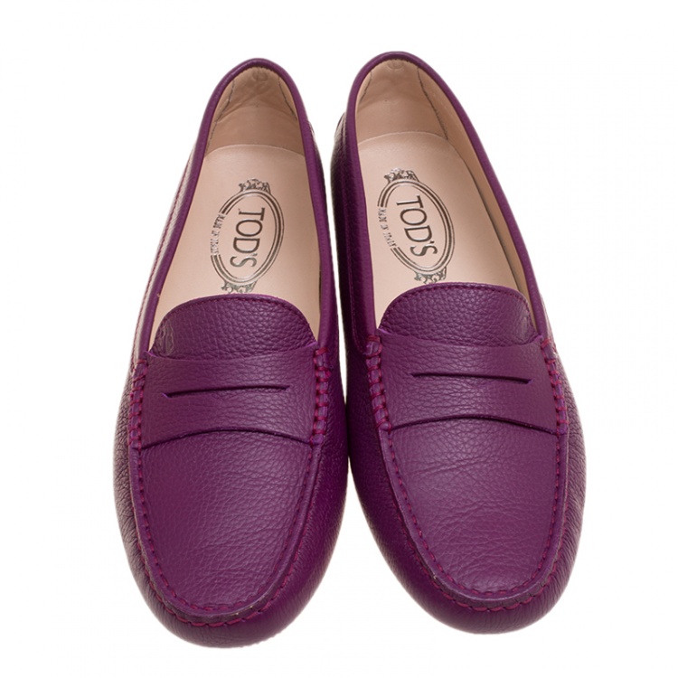 Pre Owned Tod's Purple Leather Penny Loafers Size 40