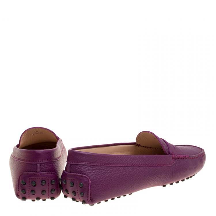 Pre Owned Tod's Purple Leather Penny Loafers Size 40