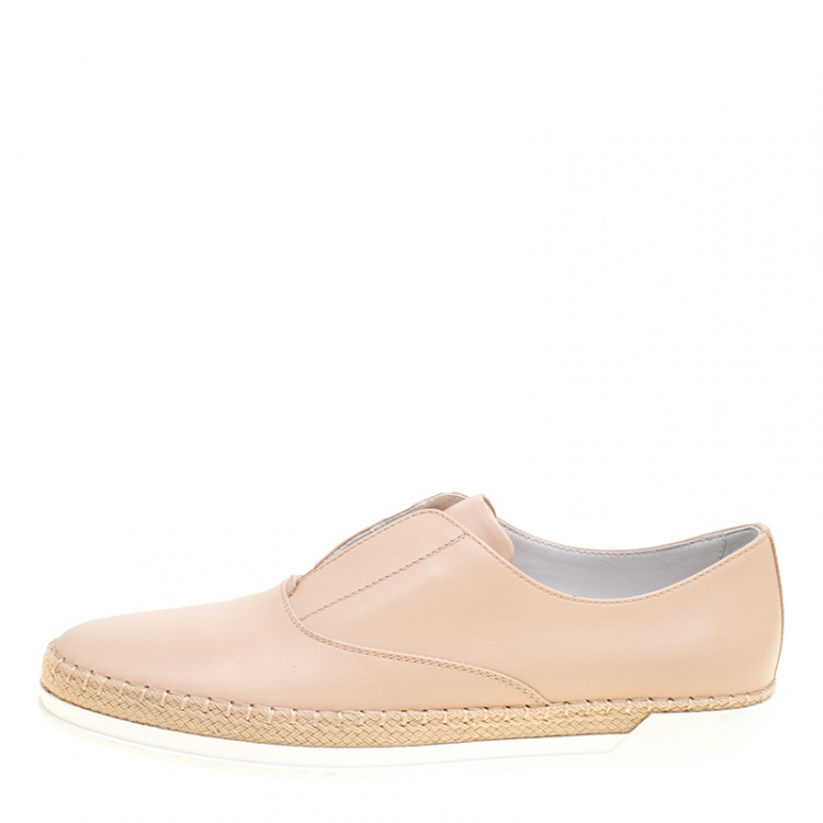 Pre Owned Tod's Beige Leather Francesina Espadrille Slip On Sneakers Size 40