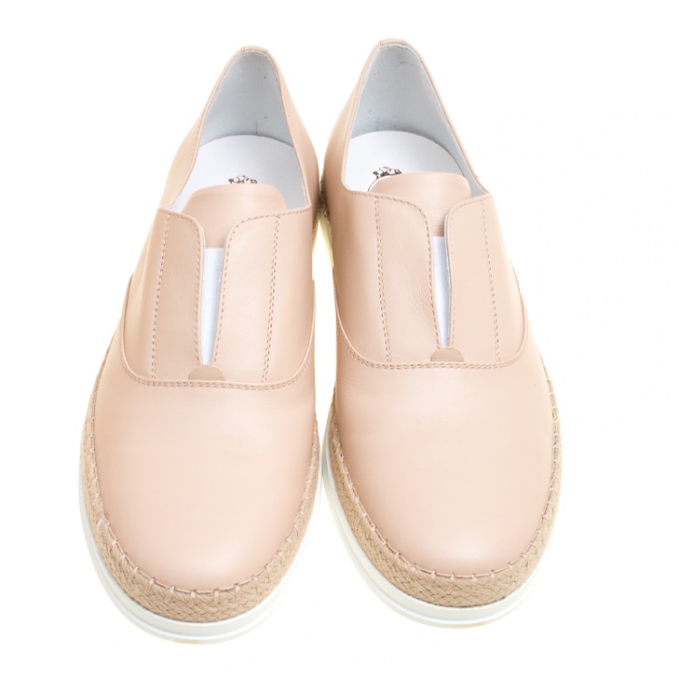 Pre Owned Tod's Beige Leather Francesina Espadrille Slip On Sneakers Size 40