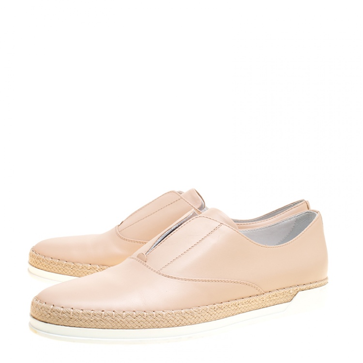 Pre Owned Tod's Beige Leather Francesina Espadrille Slip On Sneakers Size 40