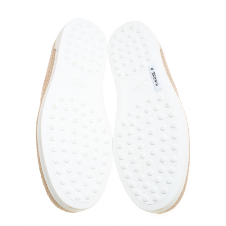 Pre Owned Tod's Beige Leather Francesina Espadrille Slip On Sneakers Size 40
