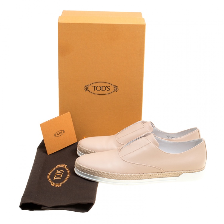 Pre Owned Tod's Beige Leather Francesina Espadrille Slip On Sneakers Size 40