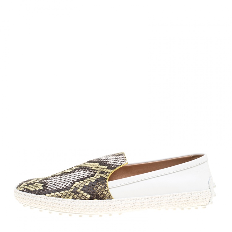 Pre Owned Tod's Two Tone Python and Leather Espadrille Loafers Size 39.5