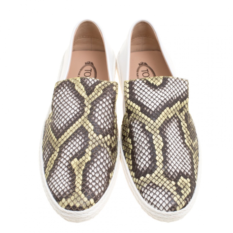 Pre Owned Tod's Two Tone Python and Leather Espadrille Loafers Size 39.5