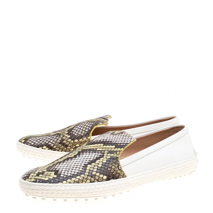 Pre Owned Tod's Two Tone Python and Leather Espadrille Loafers Size 39.5