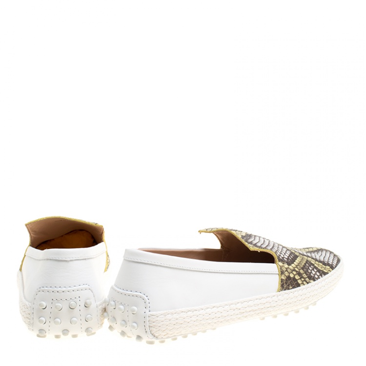 Pre Owned Tod's Two Tone Python and Leather Espadrille Loafers Size 39.5
