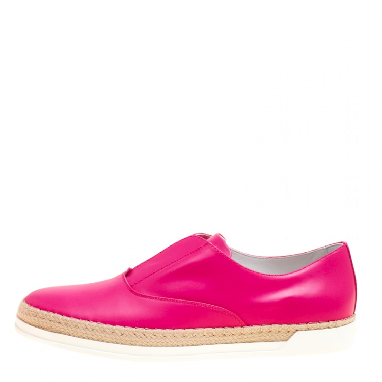Pre Owned Tod's Fuchsia Pink Leather Francesina Espadrille Slip On Sneakers Size 40