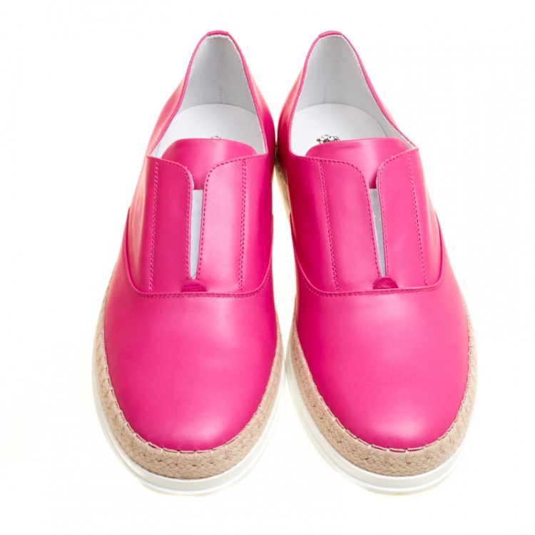 Pre Owned Tod's Fuchsia Pink Leather Francesina Espadrille Slip On Sneakers Size 40