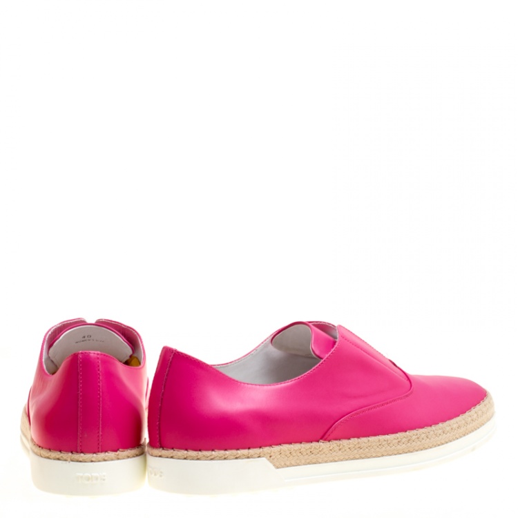 Pre Owned Tod's Fuchsia Pink Leather Francesina Espadrille Slip On Sneakers Size 40
