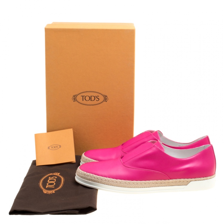 Pre Owned Tod's Fuchsia Pink Leather Francesina Espadrille Slip On Sneakers Size 40