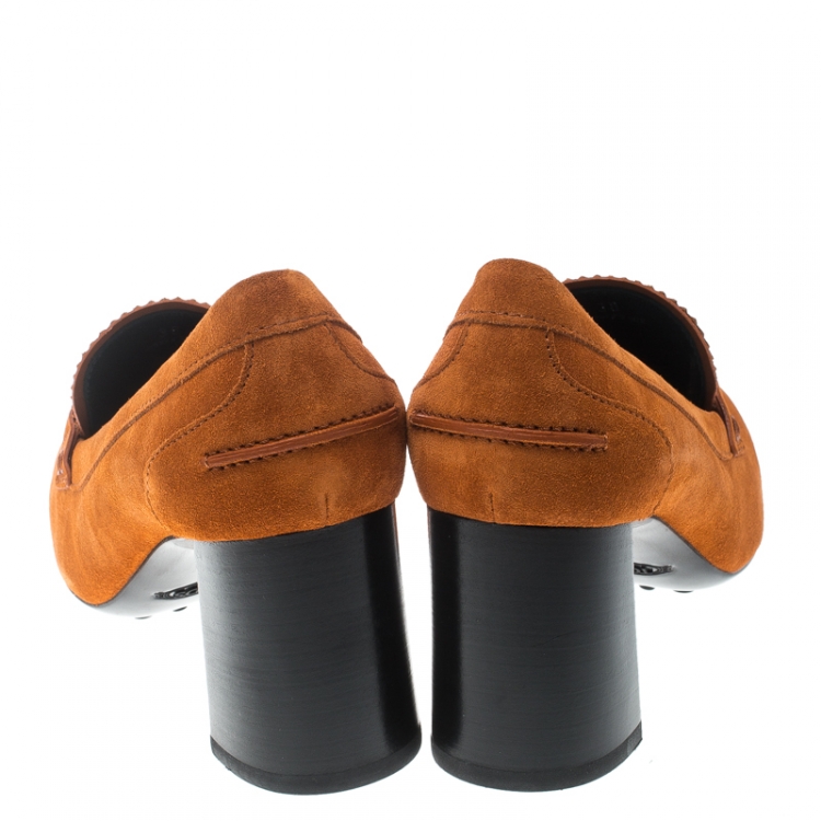 Pre Owned Tod's Orange Suede Gomma Maxi Double T Court Loafer Pumps Size 38