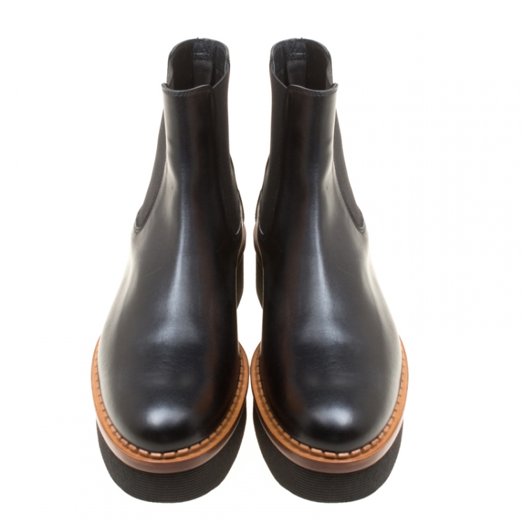 Pre Owned Tod's Black Leather Slip On Platform Ankle Boots Size 41