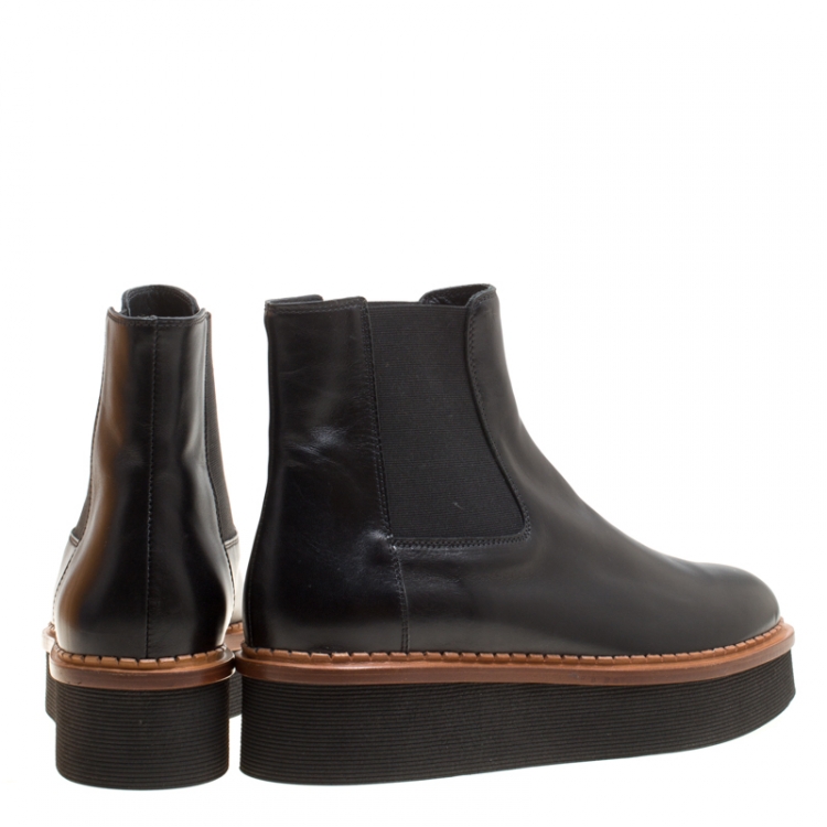 Pre Owned Tod's Black Leather Slip On Platform Ankle Boots Size 41