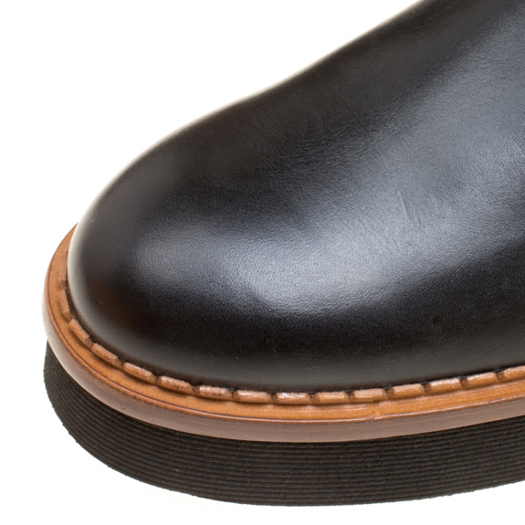 Pre Owned Tod's Black Leather Slip On Platform Ankle Boots Size 41