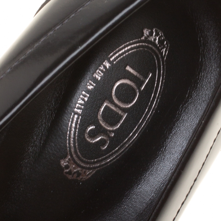 Pre Owned Tod's Black Leather Gomma Maxi Double T Court Loafer Pumps Size 38