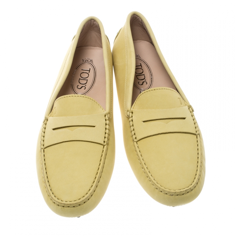 Pre Owned Tod's Light Yellow Nubuck Penny Loafers Size 39.5