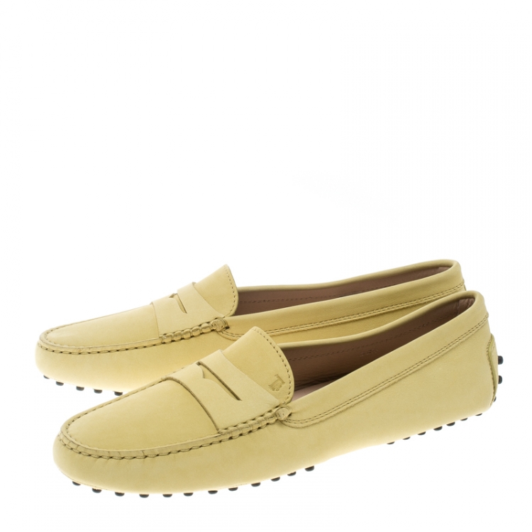 Pre Owned Tod's Light Yellow Nubuck Penny Loafers Size 39.5