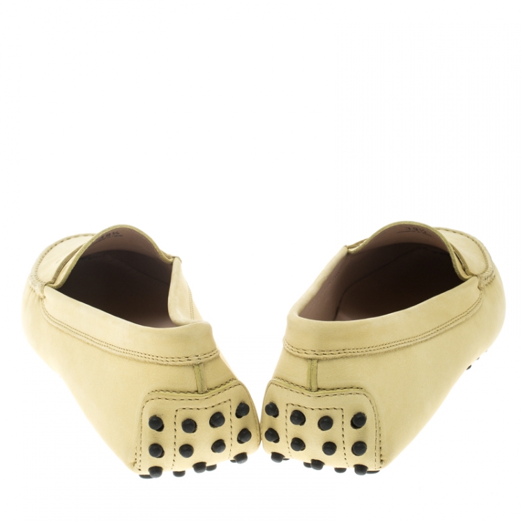 Pre Owned Tod's Light Yellow Nubuck Penny Loafers Size 39.5